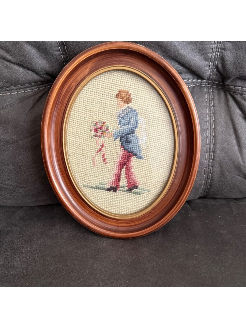 Vintage Oval Framed Needlepoint